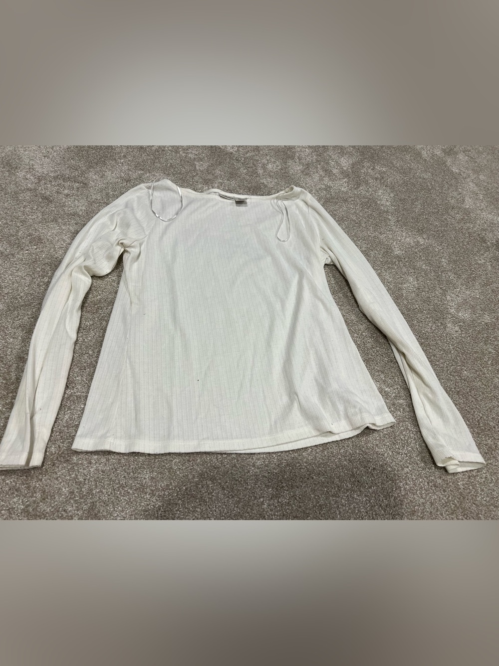 Max Studio Cream Ribbed Long-Sleeve Tee